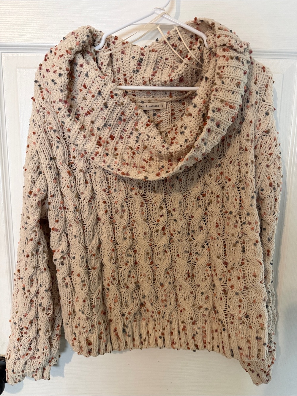 moon & madison Cream Cable-Knit Cowl Sweater with Rust Speckle